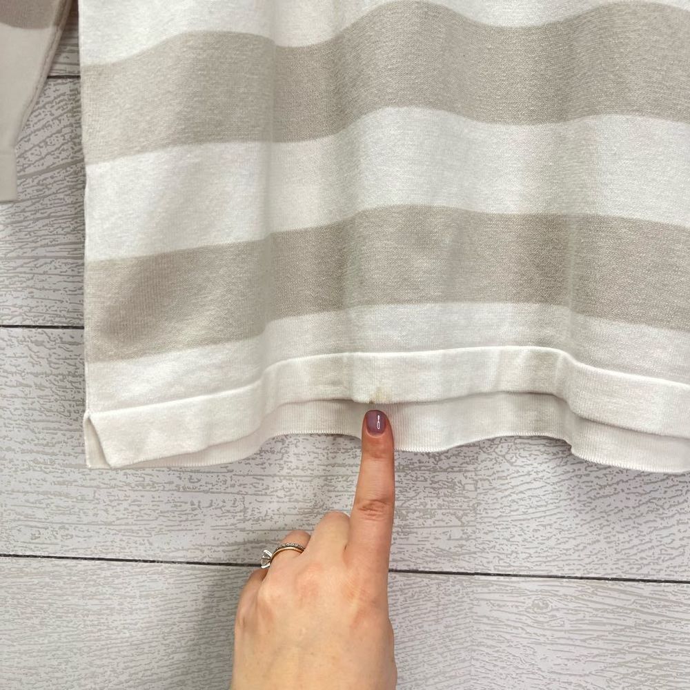 Amina Rubinacci Italy Cotton White Grey Striped Pullover Sweater Button Sleeve S - Picture 8 of 8